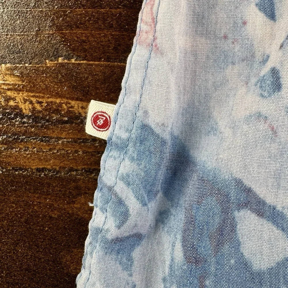 7 Diamonds Shirt  Abstract Print Polyester Cotton Blue Denim Collar Men's Size M